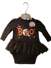 Disney Minnie Mouse Halloween Baby Bodysuit Black One Piece Tutu Boo Holiday NEW