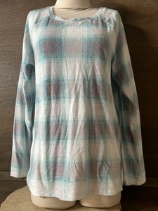 Sonoma Women's Sleep Top Long Sleeve Size MEDIUM SUPER SOFT BLUE PLUSH PLAID
