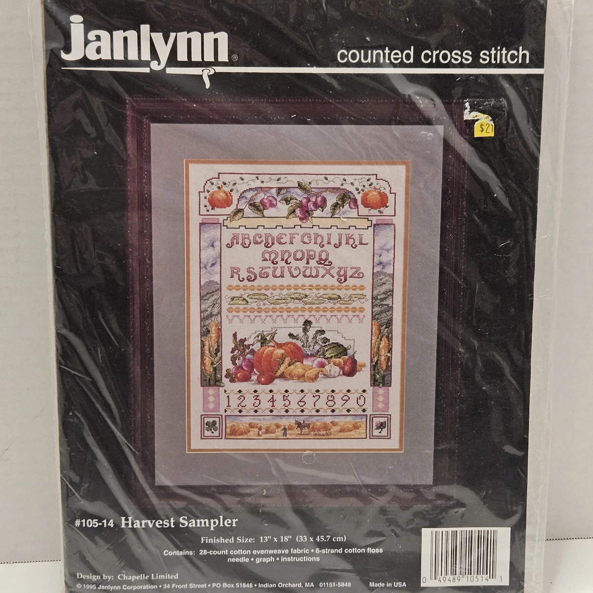Harves Sampler Cross Stitch Kit Janlynn NEW Vtg
