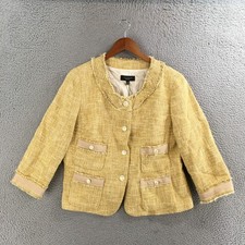 Talbots Jacket Womens 12 Tweed Crop Button Front Pockets Long Sleeve Yellow NEW