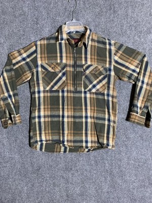 Five Brother Shirt Mens Medium Green Brown Blue Plaid Flannel Half Zip