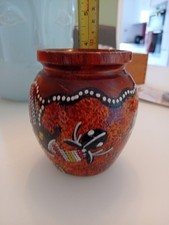VintageNative Australian Art Wooden Vase See Pics for Detail Hand Painted Rare.