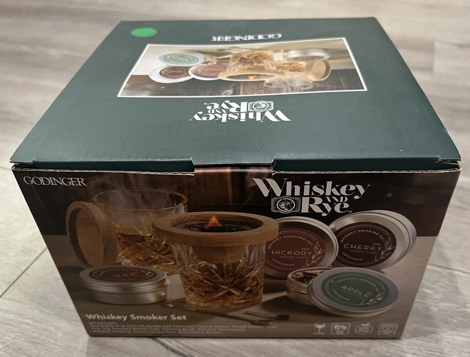 Godinger Whiskey & Rye Old Fashioned Crystal Glasses - Whiskey Smoker Set - Image 3 of 4