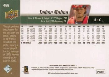 2010 Upper Deck #466 Yadier Molina CARDINALS - Image 2 of 2