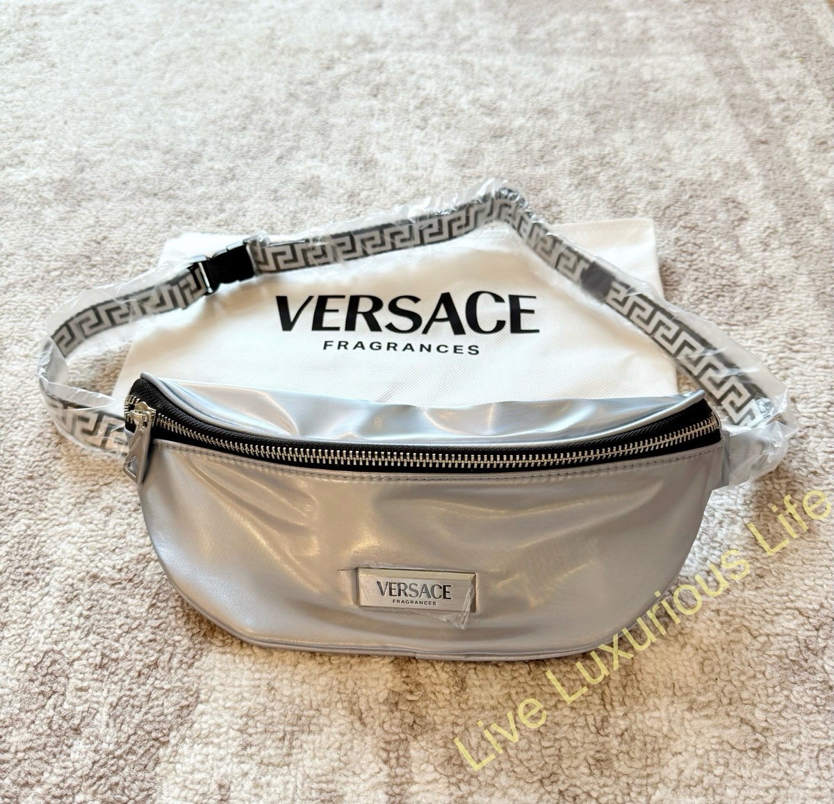 Versace Fragrances Silver Fanny Pack Belt Bag, New