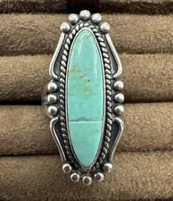 Vintage Bell Trading Post Sterling Turquoise Ring Size 5.5 Navajo Statement Long