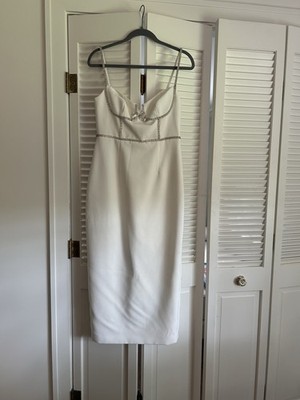 Self-Portrait Crystal Embellished Bow Midi Dress White Bridal Wedding US 6 UK 10