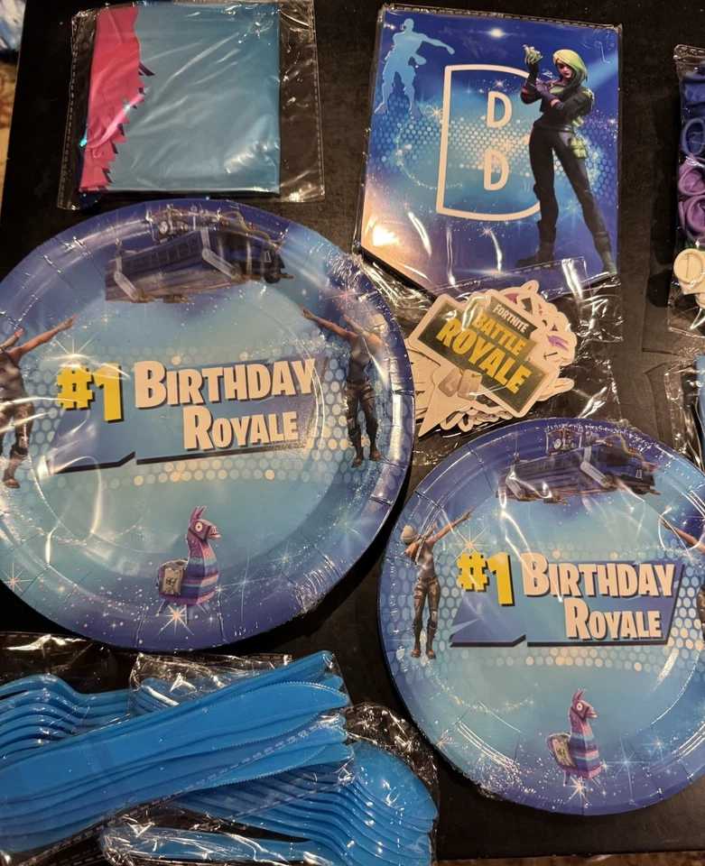 Battle Royale Birthday Party Kit Plates Banner Balloons Decor Fortnite Set - Image 2 of 4