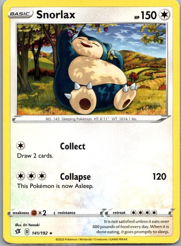 Snorlax 141/192 Rare Rebel Clash Pokemon Moderately Played