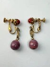 VTG Haskell Gold Tone Rose Pink Lavender Red Glass Dangle Screw Back Earrings