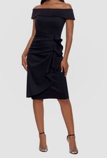 Xscape Women's Black Ruched Ruffled Off-Shoulder Bodycon Dress Size 12