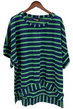 Attitudes by Renee Striped Batwing Tunic Navy/Green Apple