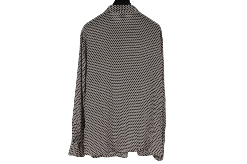 Armani Collezioni Mens Geometric Print Button Down Shirt US 16 Beige Brown Silk - Image 2 of 4