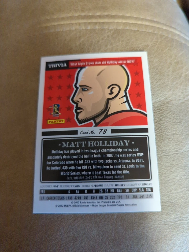 2012 (CARDINALS) Triple Play #78 Matt Holliday - Image 2 of 2