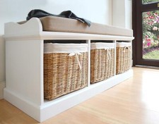 White Storage Bench Wooden Bench With Baskets Hallway Storage TETBURY Furniture