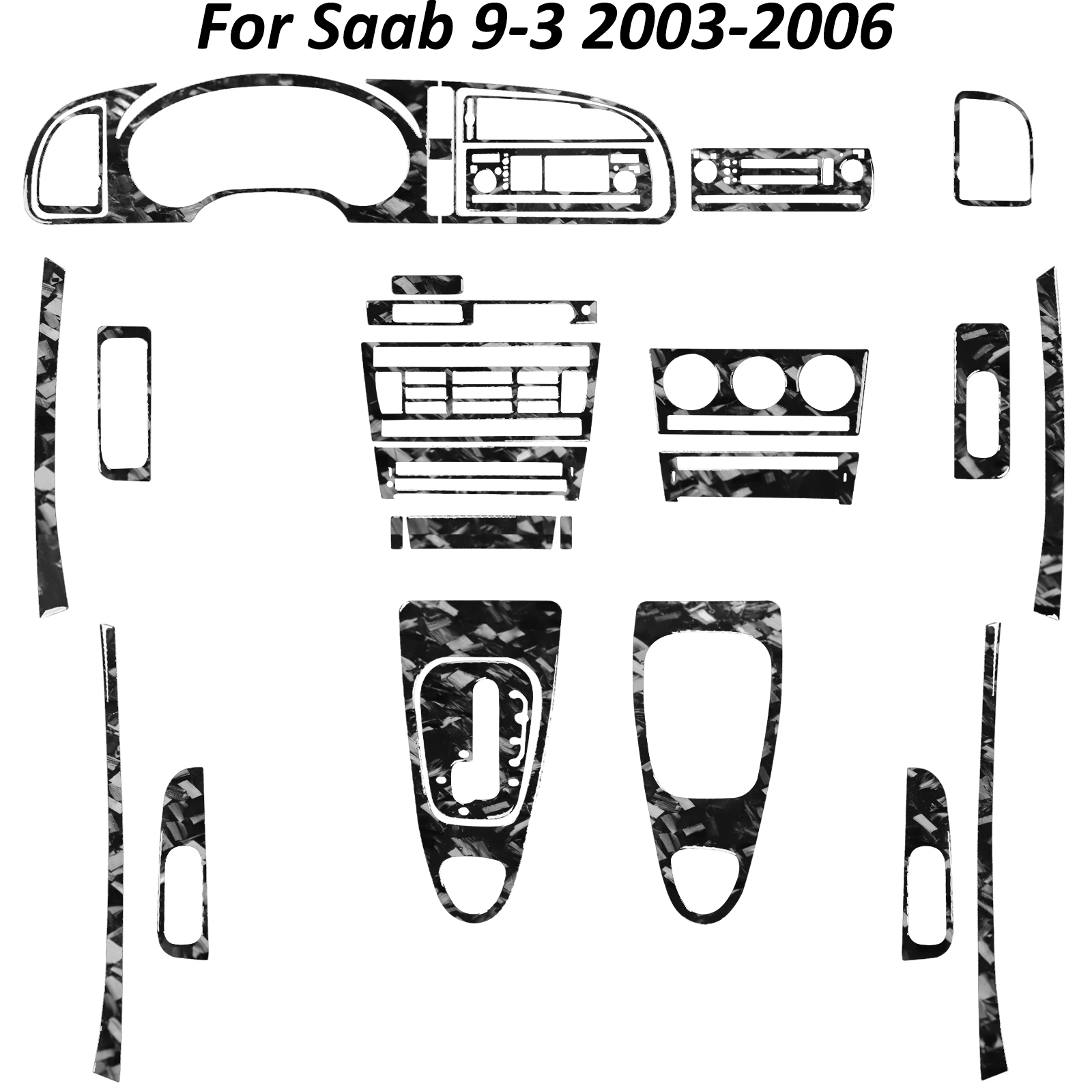 For Saab 9-3 03-06 24Pcs Forged Carbon Fiber Full Kits Interior Cover Trim Set