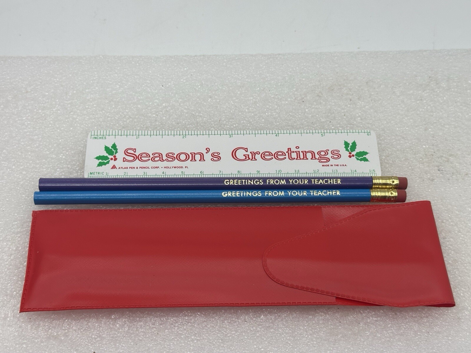 Juego de reglas de lápiz vintage saludos de tu maestro regalo de Navidad al estudiante