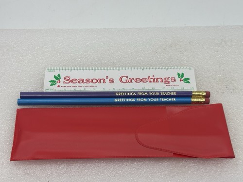 Vintage Pencil Ruler Set Greetings From Your Teacher Christmas Gift To ...