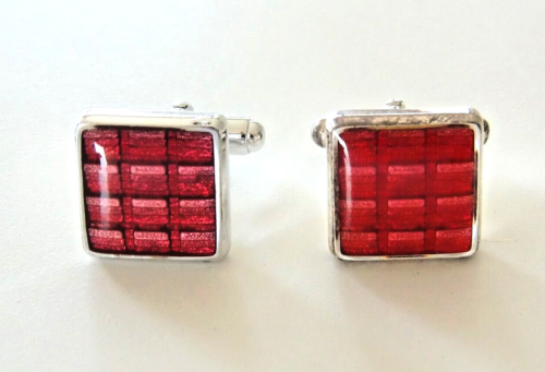 Red & Silver Square Cufflinks - Picture 1 of 4