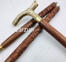 Antique Brass Derby Style Royal Art Ornate 3 Fold Brown Wooden Walking Stick