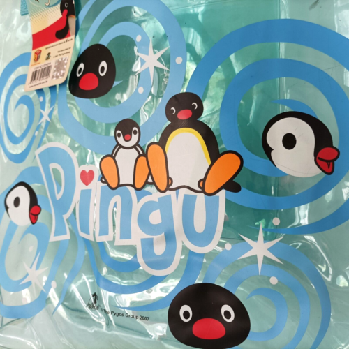 Pingu Tote Bag Aqua Blue Transparent 17.0 x 12.5 x 4.0" Nylon Handles Zipper - Picture 1 of 11