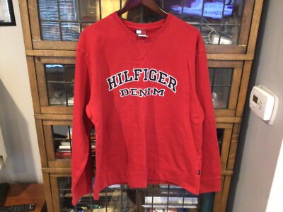 VTG Tommy Jeans Hilfiger Denim Red Embroidered Spell out Sweatshirt SZ XL - Cool