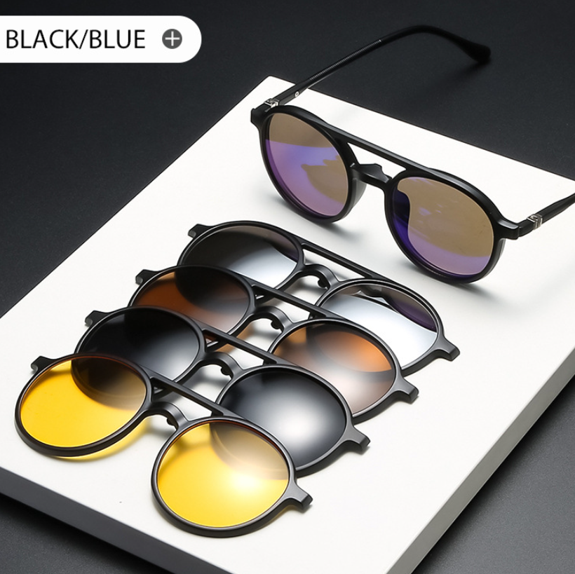 5 in 1 Magnetic Clip On Polarized Sunglasses Men Women Round  display picture 3