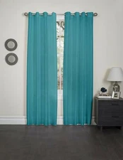 Kashi Home Holly Collection Window Curtain Faux Silk /Grommet Top 57" x 90" Blue
