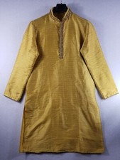 Kurta Pajama Mens L 40 Indian Traditional Wedding Bollywood Wear Yellow Gold