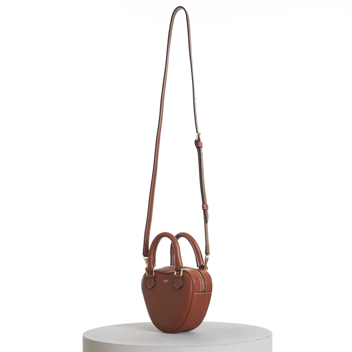 CELINE 1750 Medium Celine Heart Bag In Tan Brown Smooth Leather