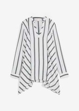 Longbluse Gr. 44 Weiß Schwarz Gestreift Damen Langarm Bluse Hemd Tunika Neu