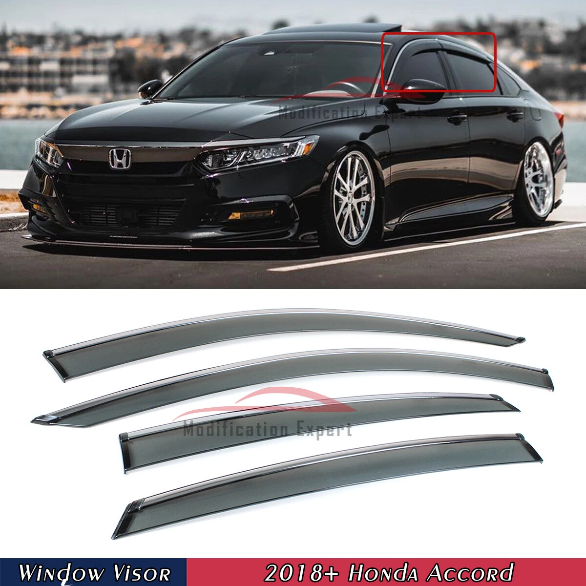 Auto Ventshade [AVS] In-Channel Rain Guards For 2018 - 2022 Honda Accord Sedan | Window Vent Visors, 4 Pcs. - Smoke | 194268
