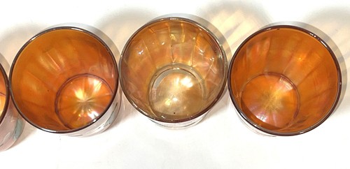 Fenton Antique Marigold Carnival Glass Enameled Lotus Flower Water Tumbler Cups - Picture 5 of 18