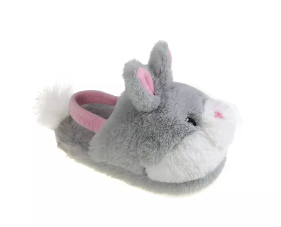 Wonder Girls Size 5-6 Critter Bunny Slippers Soft Plush Pink Grey |