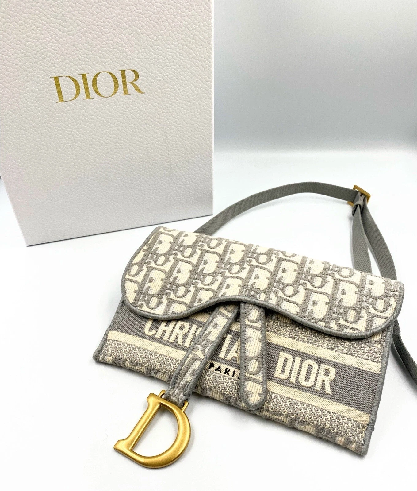 ⭐️CHRISTIAN DIOR Selle Slim Ceinture Pochette Logo Brodé Toile Oblique