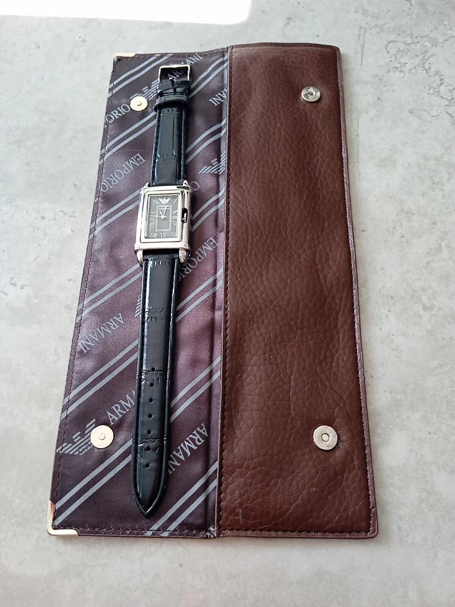 Armani ladies watch shop black leather strap