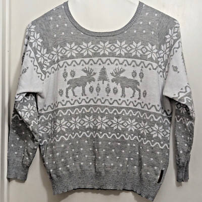 TIPSY ELVES Men s Gray White Classic Moose Holiday Sweater Size XXLarge Xmas
