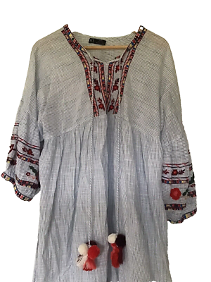 sachin and babi light blue dress Isabel Marant Etoile Ivory Boho Embroidered Smock Dress main image 0