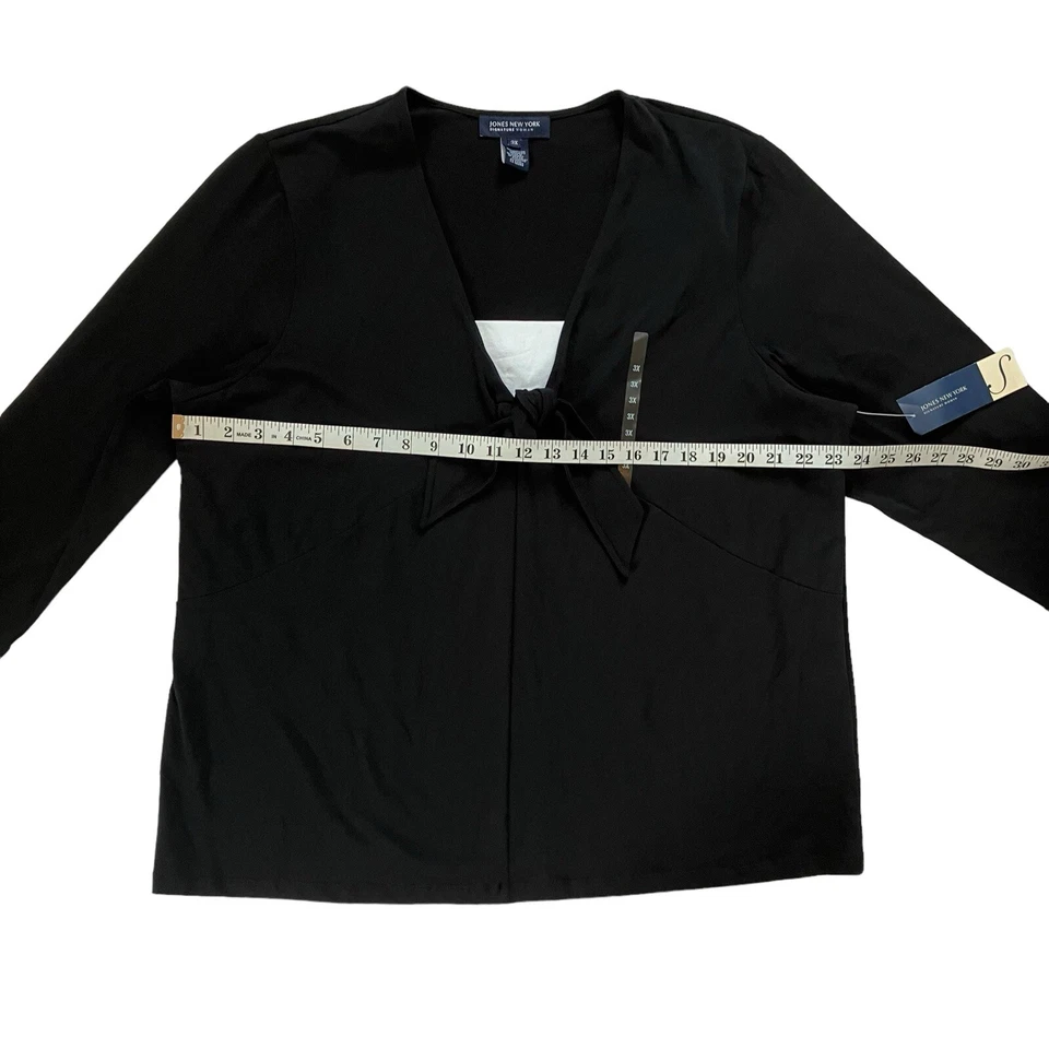 NWT Jones New York Top Womens 3X Black Knit 3/4 Sleeves Tie Detail Basic Layer - Image 4 of 4
