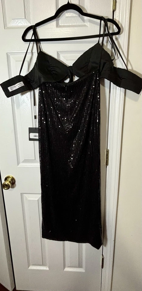 全新带标签 IEENA FOR MAC DUGGAL SZ 4 黑色合身亮片礼服,带侧边/中腰 #70130 — 第 3/4 张图片