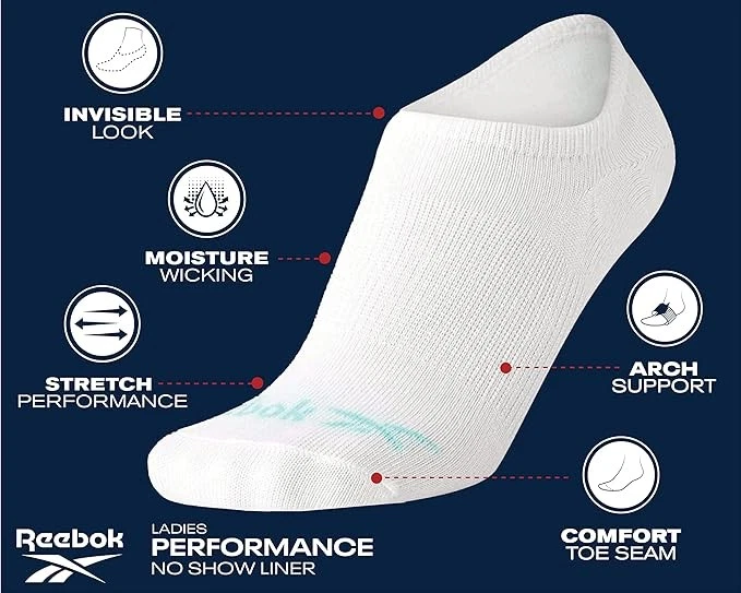 Paquete de 2 zapatos Reebok No Show Liner para mujer talla 4-10 negros/grises (12 pares) Foto 3 de 4