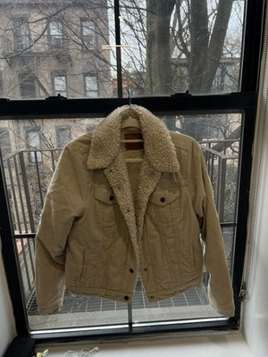 Levi's Sherpa Lined Corduroy Trucker Jacket Women's Tan Khaki Fleece Collar