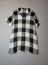 Everlane The Linen Shirtdress Check SS Button Up Women's Dress Medium Pockets