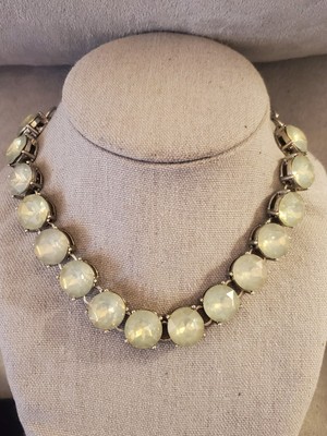 Modern Sea Foam Green Acrylic Rhinestone Collar Necklace Silver Tone