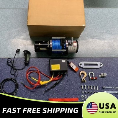 12000LBS Electric Winch 12V Synthetic Cable Truck Trailer Towing Off-Road 4WD .
