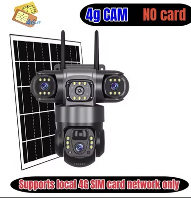 4G LTE 360° PTZ 8MP Solar Akku CAMERA AUßEN ÜBERWACHUNGSKAMERA 10X ZOOM 4 LENS