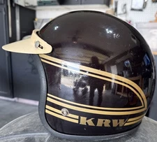 Vintage 1970s KRW Motorcycle Helmet Model  5000 Burgundy w Gold Stripping 