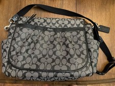 COACH SIGNATURE CANVAS BABY DIAPER OR MESSENGER BAG F1276 F18373 BLACK GREY