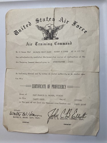 c1948 United States Air Force Air Training Command Certificate of ...