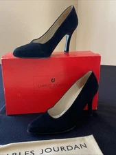 Charles Jourdan Black Suede High Heels Size 7.5 Women 3 3/4” Heel Box Dust bag
